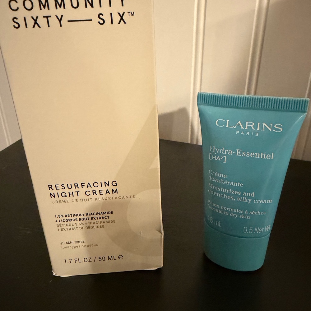 COMMUNITY SIXTY SIX Night Cream 1.7 fl oz & Clarins Hydra-Essentiel 0.5 oz